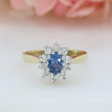 Pre Owned 9ct Yellow Gold Oval Sapphire & Diamond Cluster Ring