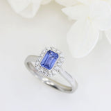 Platinum Emerald Cut Sapphire & Diamond Cluster Ring