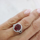 Platinum 6.07ct Pink Tourmaline & Diamond Halo Cluster Ring