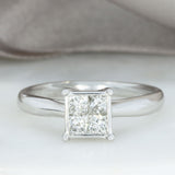Pre Owned 9ct Gold Princess Cut Diamond Illusion Set Cluster Ring 0.50ct