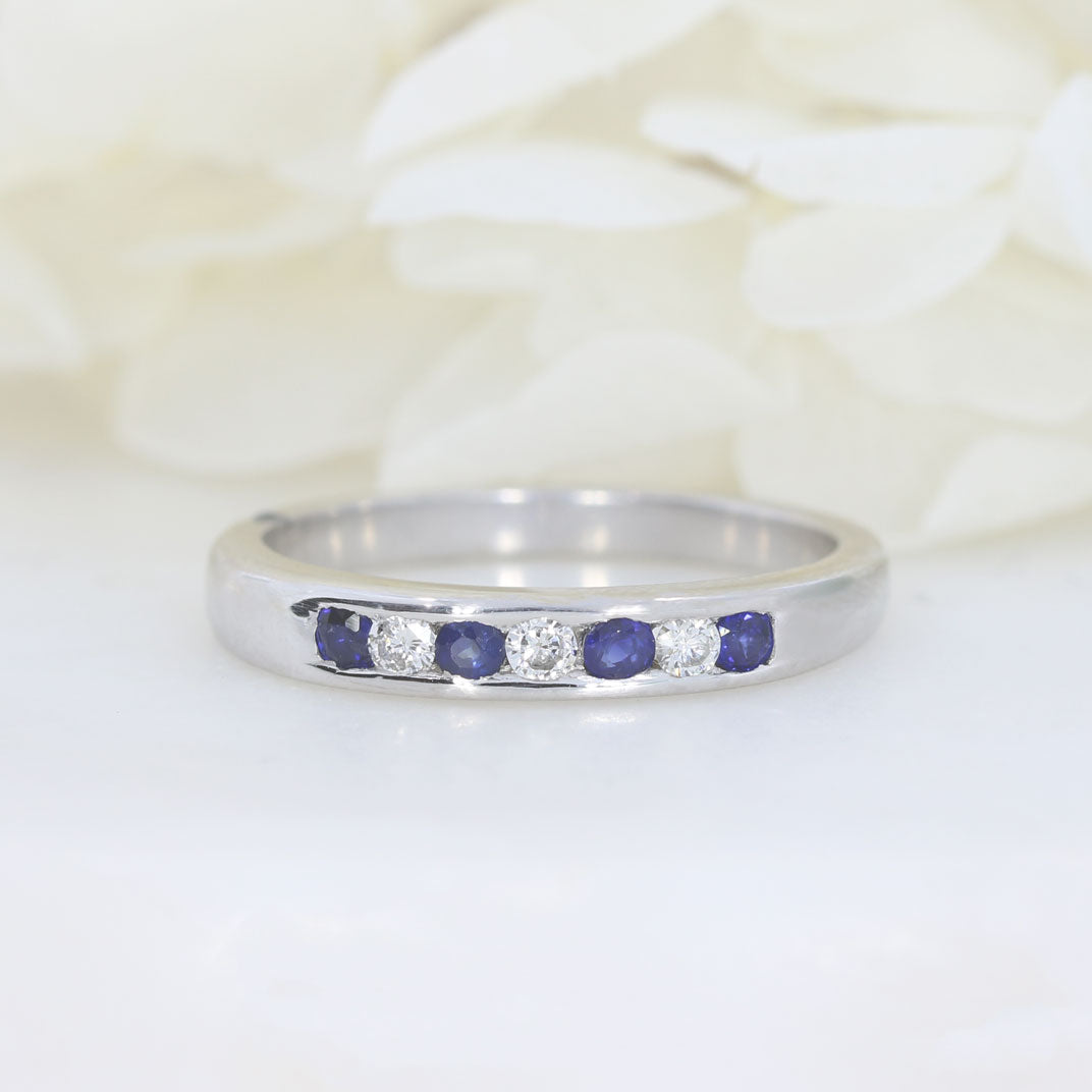 Pre Owned 18ct White Gold Sapphire & Diamond Channel Set Eternity Ring
