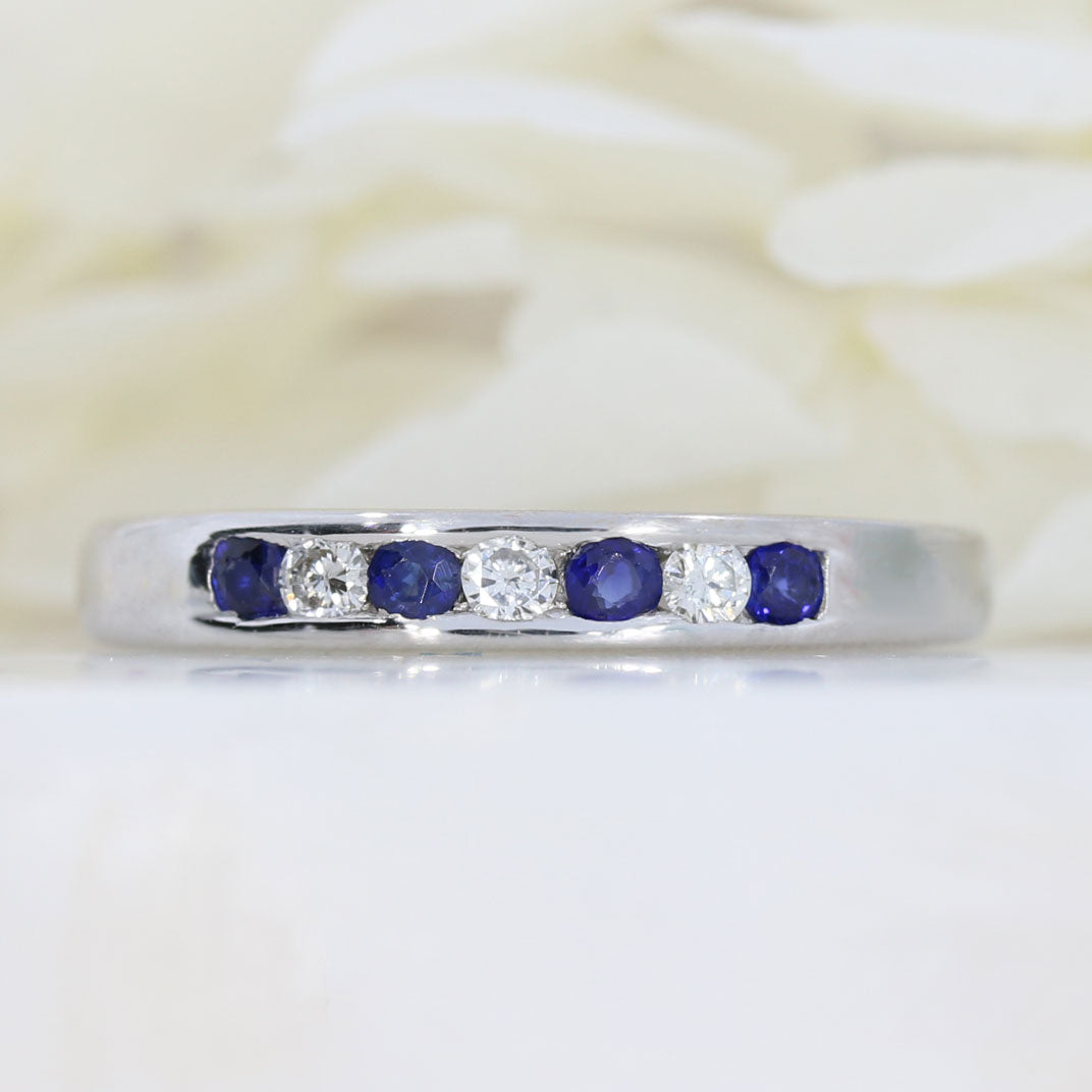 Pre Owned 18ct White Gold Sapphire & Diamond Channel Set Eternity Ring