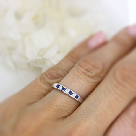Pre Owned 18ct White Gold Sapphire & Diamond Channel Set Eternity Ring