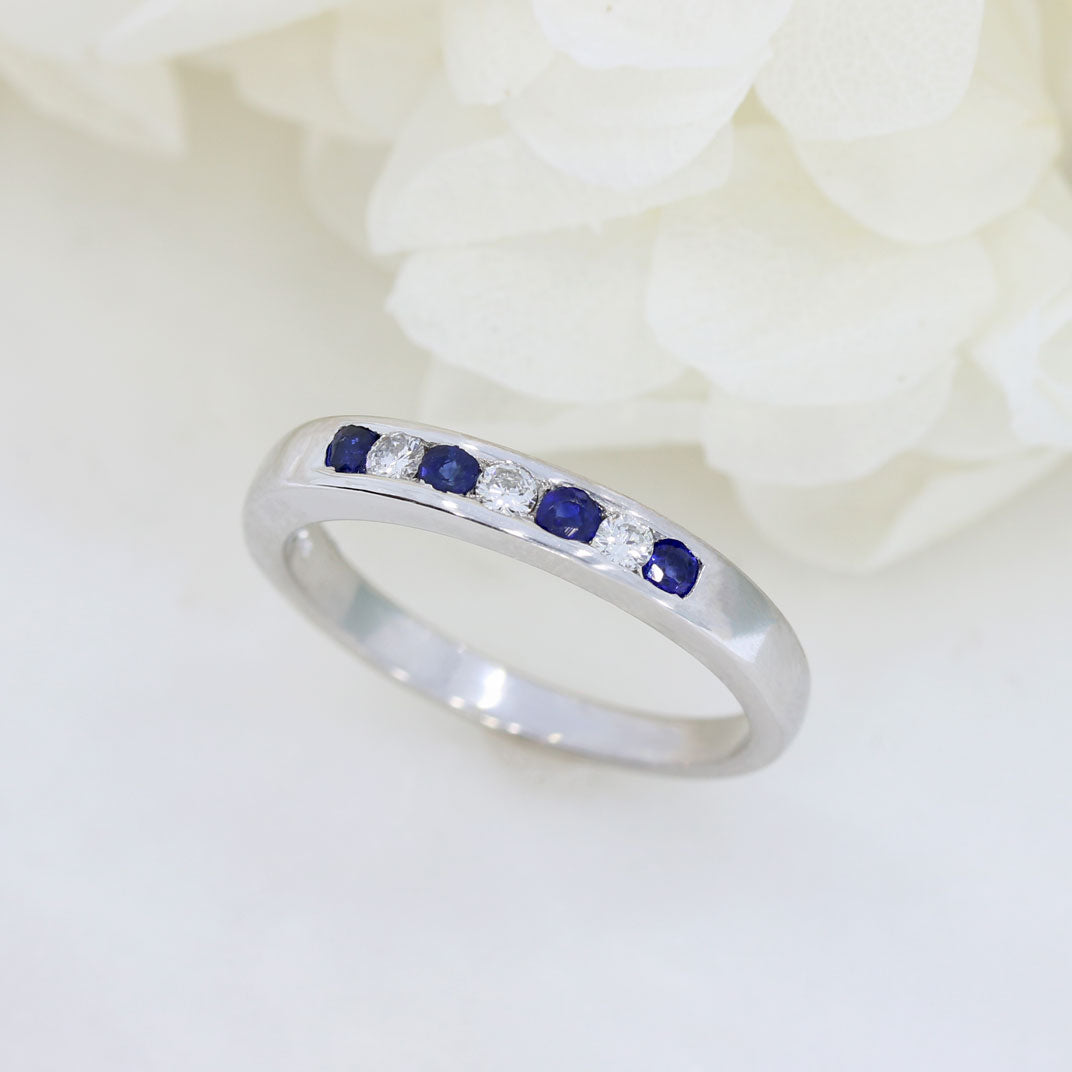 Pre Owned 18ct White Gold Sapphire & Diamond Channel Set Eternity Ring