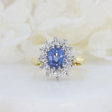 18ct Yellow Gold Ceylon Sapphire & Diamond Cluster Ring