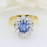 18ct Yellow Gold Ceylon Sapphire & Diamond Cluster Ring