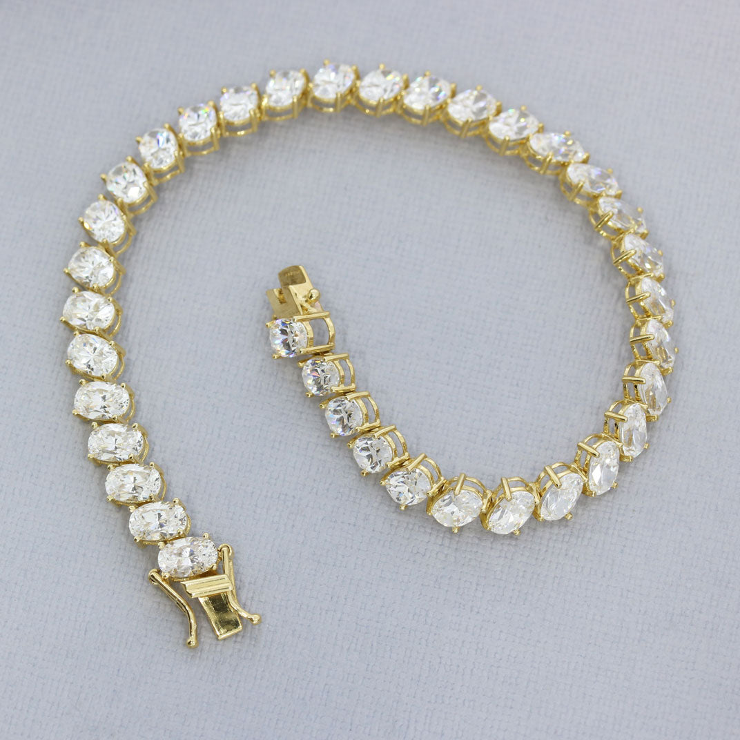 Pre Owned 14ct Yellow Gold Oval CZ Tennis Bracelet