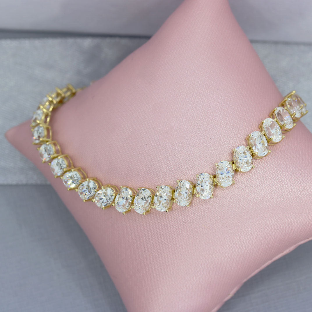 Pre Owned 14ct Yellow Gold Oval CZ Tennis Bracelet