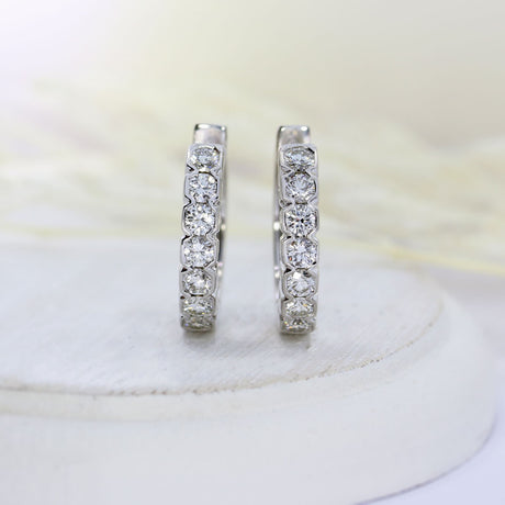 Pre Owned 18ct White Gold Diamond Creole Earrings Approx 0.84ct