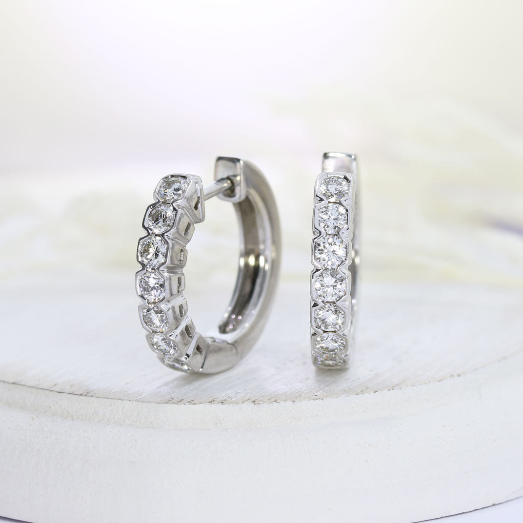 Pre Owned 18ct White Gold Diamond Creole Earrings Approx 0.84ct