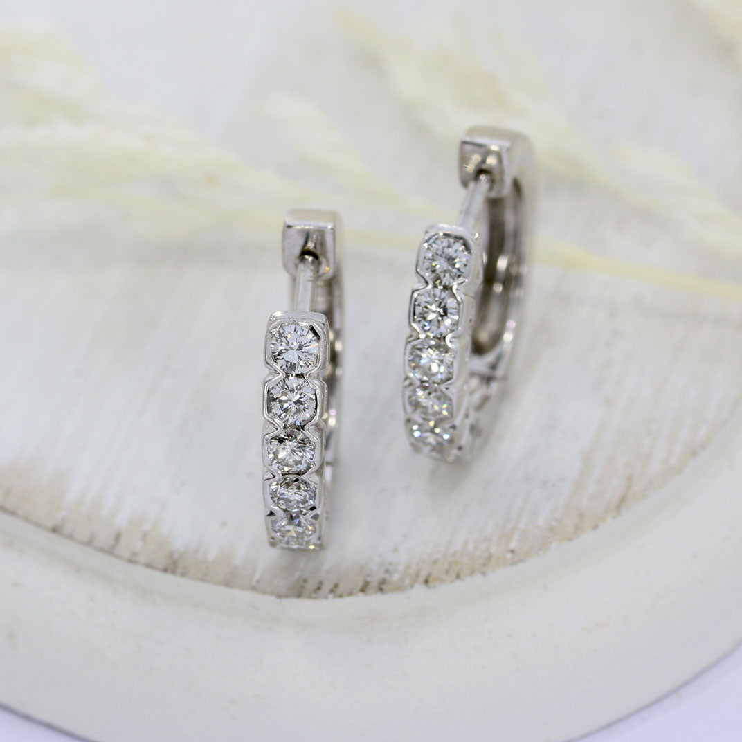 Pre Owned 18ct White Gold Diamond Creole Earrings Approx 0.84ct