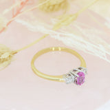 Pre Owned 18ct Yellow Gold Oval Pink Sapphire & Diamond 3 Stone Ring