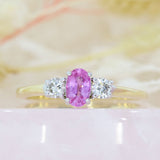 Pre Owned 18ct Yellow Gold Oval Pink Sapphire & Diamond 3 Stone Ring