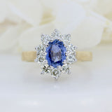9ct Yellow Gold Oval Sapphire & Diamond Cluster Ring