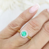 18ct Yellow Gold Round Emerald & Diamond Cluster Ring
