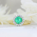 18ct Yellow Gold Round Emerald & Diamond Cluster Ring