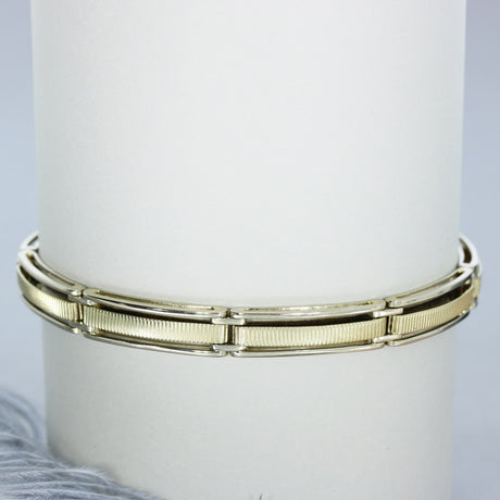 Pre Owned 9ct White & Yellow Gold Oblong Link Bracelet