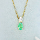 18ct Yellow Gold Pear Shape Emerald & Diamond Pendant on 18ct 18" Chain