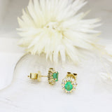 Pre Owned 18ct Yellow Gold Emerald & Diamond Cluster Stud Earrings