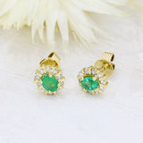 Pre Owned 18ct Yellow Gold Emerald & Diamond Cluster Stud Earrings