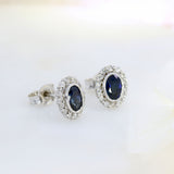 18ct White Gold Oval Sapphire & Diamond Cluster Stud Earrings