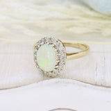 Pre Owned 9ct Yellow Gold Opal & Diamond Cluster Ring