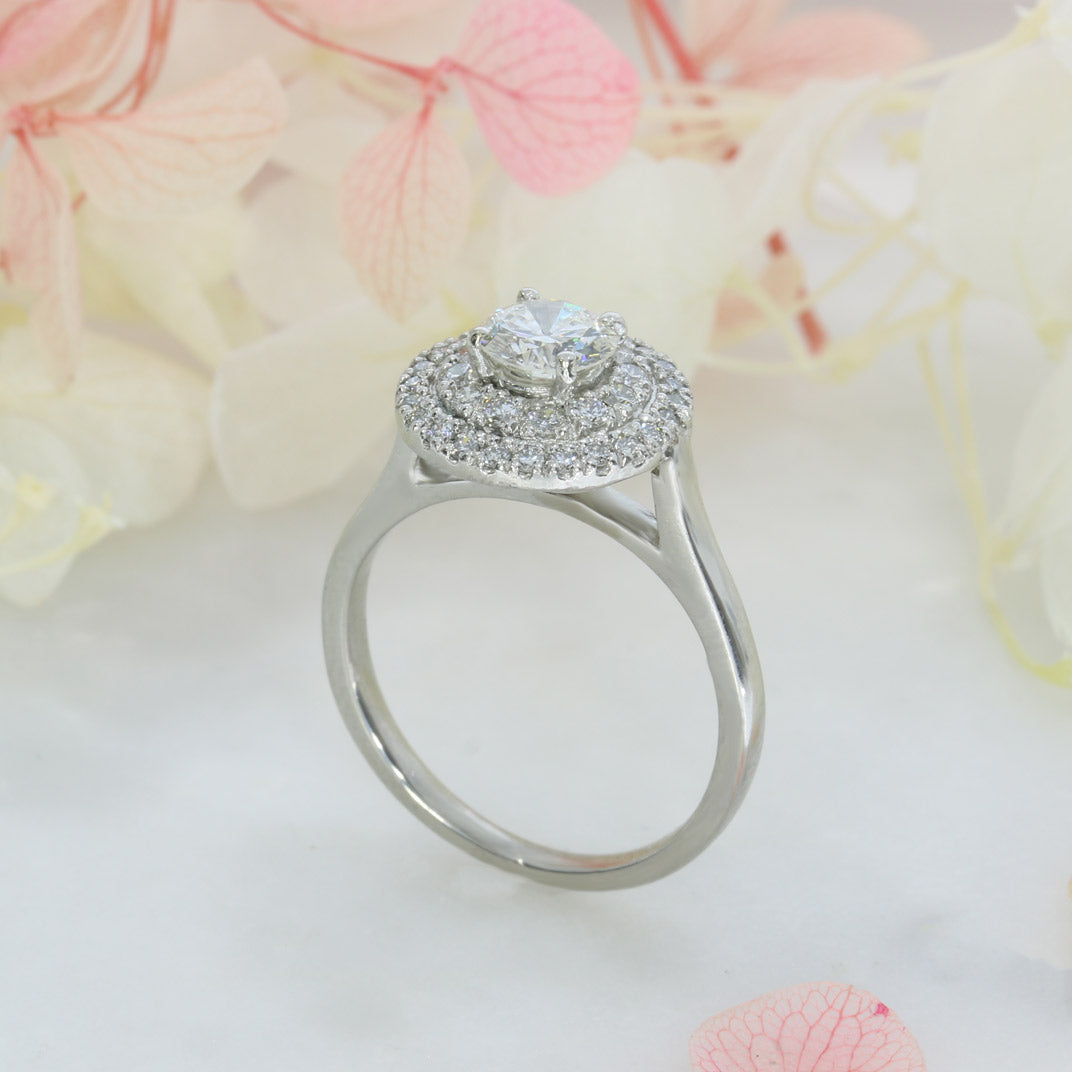 Pre Owned Platinum Diamond Solitaire Ring with a Double Halo total 1.10ct