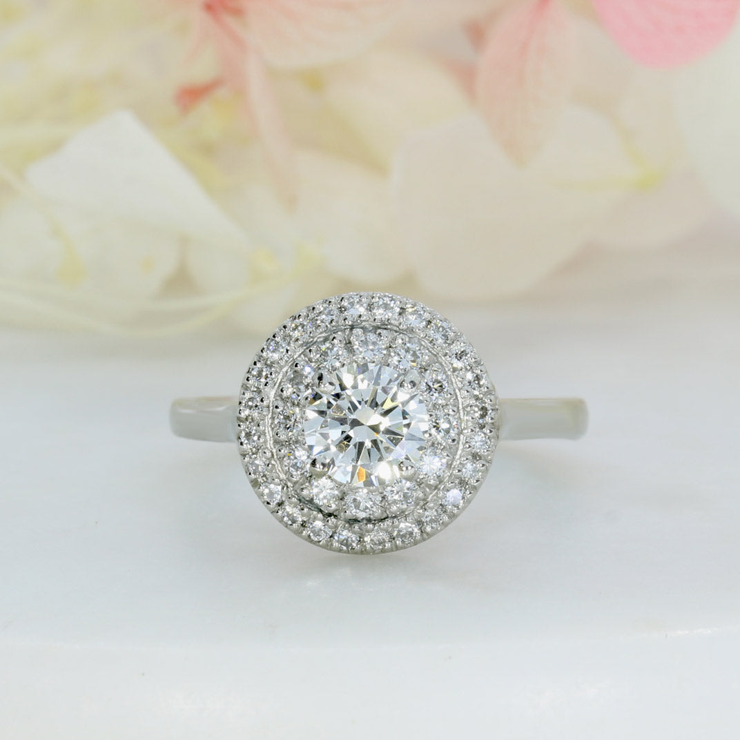 Pre Owned Platinum Diamond Solitaire Ring with a Double Halo total 1.10ct