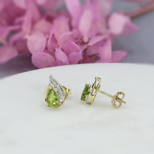 9ct Yellow Gold Peridot & Diamond Stud Earrings