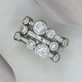 Platinum 3 Row Round Diamond Bubble Ring 1.24ct