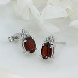 Pre Owned 18ct White Gold Garnet & Diamonds Stud Earrings