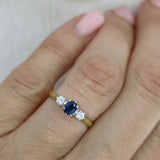 Pre Owned 18ct Gold Claw Set Sapphire & Diamond 3 Stone Ring