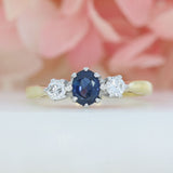 Pre Owned 18ct Gold Claw Set Sapphire & Diamond 3 Stone Ring