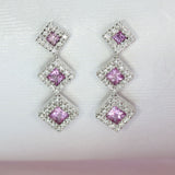 Pre Owned 18ct White Gold Pink Sapphire & Diamond Cluster Drop Earrings