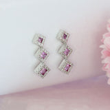 Pre Owned 18ct White Gold Pink Sapphire & Diamond Cluster Drop Earrings