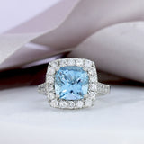 Platinum Large Cushion Shape Aquamarine 3.03ct & Diamond 1.07ct Cluster Ring