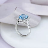 Platinum Large Cushion Shape Aquamarine 3.03ct & Diamond 1.07ct Cluster Ring