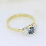 Pre Owned 18ct Gold Claw Set Sapphire & Diamond 3 Stone Ring