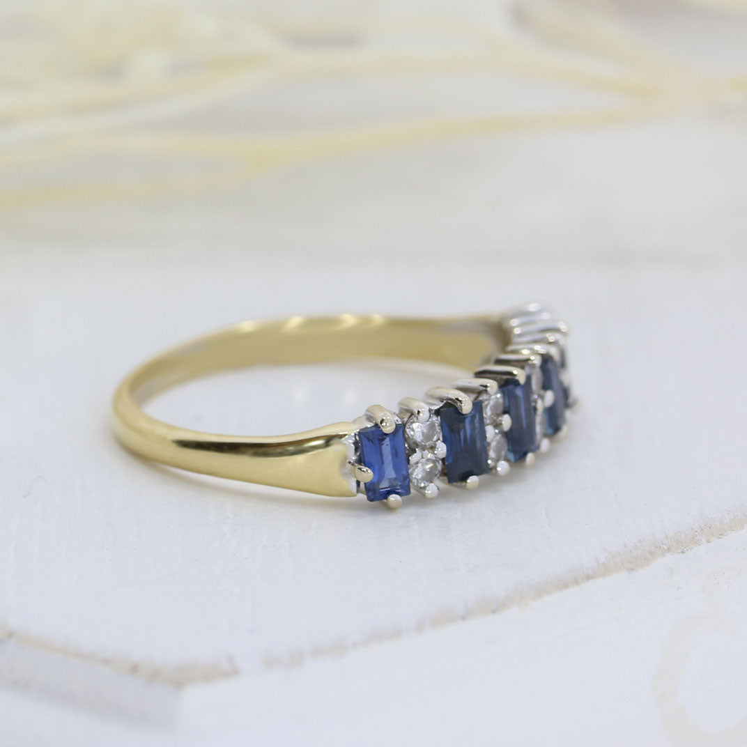 Pre Owned 18ct Yellow Gold Baguette Sapphire & Round Diamond Eternity Ring