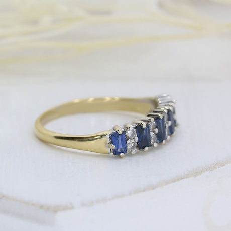 Pre Owned 18ct Yellow Gold Baguette Sapphire & Round Diamond Eternity Ring