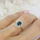 Pre Owned 18ct Gold Oval Claw Set Sapphire & Diamond Cluster Ring