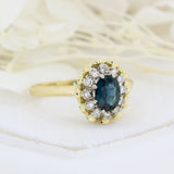 Pre Owned 18ct Gold Oval Claw Set Sapphire & Diamond Cluster Ring