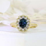 Pre Owned 18ct Gold Oval Claw Set Sapphire & Diamond Cluster Ring