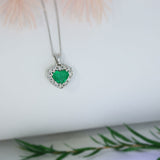 18ct Gold Heart Shaped Emerald & Diamond Cluster Pendant