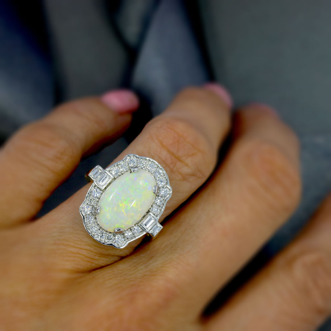 18ct Gold & Platinum Large Opal & Diamond Cluster