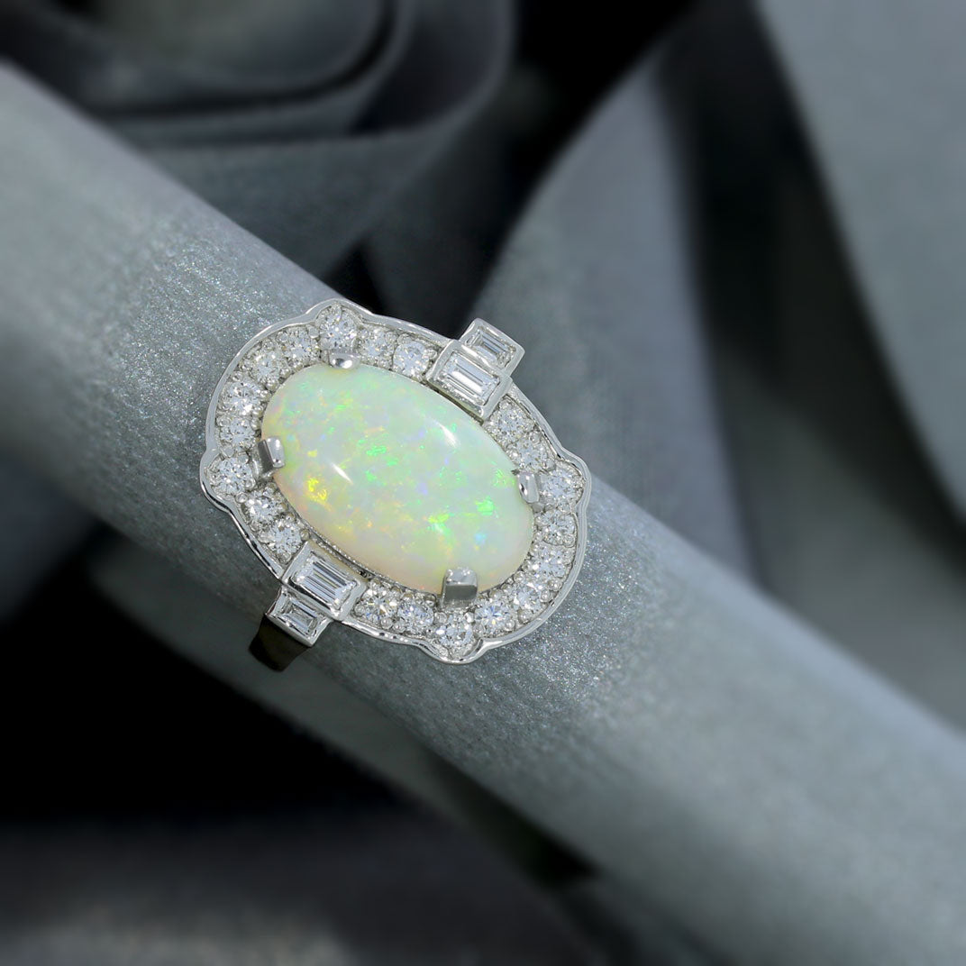 18ct Gold & Platinum Large Opal & Diamond Cluster