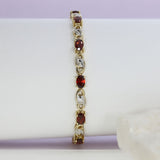 Pre Owned 9ct Yellow Gold Garnet & Pave Set Diamond Bracelet