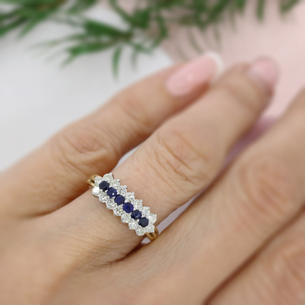 Pre Owned 18ct Yellow Gold Sapphire & Diamond Cluster Ring