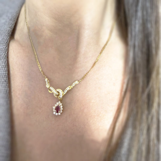 Pre Owned 18ct Yellow Gold Ruby & Diamond Necklace Approx Diamond Weight: 0.75ct