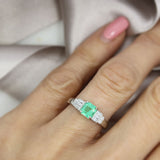 Platinum Square Columbian Emerald  Diamond Ring